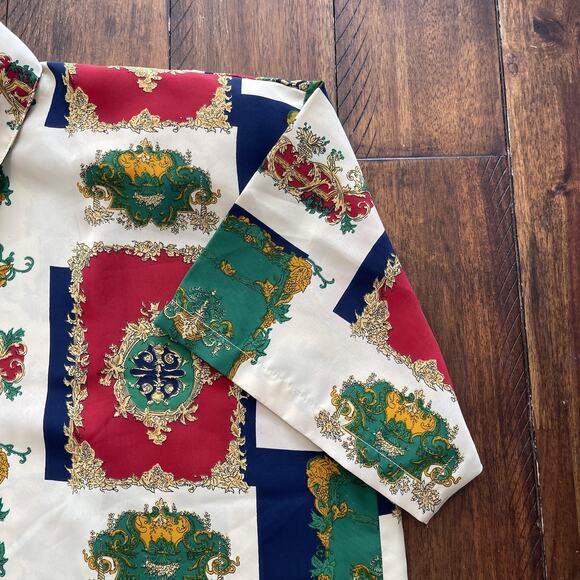 Versace Shirt Womens XL Multicolor Baroque Print Allover Button Down - Picture 3 of 11